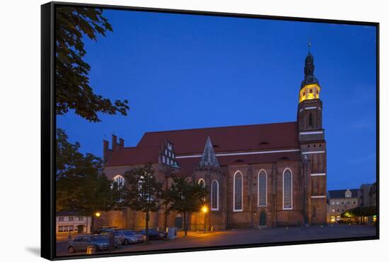 Germany, Brandenburg, Cottbus, Cathedral, Evening-Chris Seba-Framed Stretched Canvas