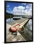 Germany, Brandenburg, Himmelpfort, Moderfitzsee, Jetty, Rowing Boats, Lifebelt-Andreas Vitting-Framed Photographic Print