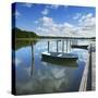 Germany, Brandenburg, Himmelpfort, Moderfitzsee, Jetty, Rowing Boats-Andreas Vitting-Stretched Canvas