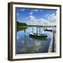 Germany, Brandenburg, Himmelpfort, Moderfitzsee, Jetty, Rowing Boats-Andreas Vitting-Framed Photographic Print