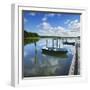 Germany, Brandenburg, Himmelpfort, Moderfitzsee, Jetty, Rowing Boats-Andreas Vitting-Framed Photographic Print