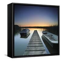 Germany, Brandenburg, Lake, Jetty, Boats, Evening Mood-Andreas Vitting-Framed Stretched Canvas