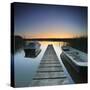Germany, Brandenburg, Lake, Jetty, Boats, Evening Mood-Andreas Vitting-Stretched Canvas