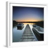 Germany, Brandenburg, Lake, Jetty, Boats, Evening Mood-Andreas Vitting-Framed Photographic Print