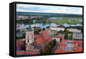 Germany, Brandenburg, Oder-Neisse Cycle Route, Frankfurt / Oder, Aerial Picture, High Water-Catharina Lux-Framed Stretched Canvas