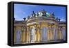 Germany, Brandenburg, Preussen, Potsdam. close up of the main facade of Sans Souci Palace with stat-Miva Stock-Framed Stretched Canvas