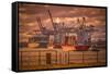 Germany, Hamburg, Elbe, Harbor, St. Pauli, Fish Market, Great Place, Container Terminal-Ingo Boelter-Framed Stretched Canvas