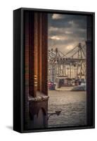 Germany, Hamburg, Elbe, Harbor, St. Pauli, Fish Market, Great Place, Container Terminal-Ingo Boelter-Framed Stretched Canvas