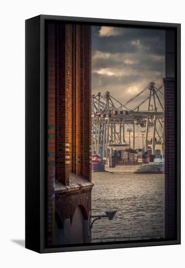 Germany, Hamburg, Elbe, Harbor, St. Pauli, Fish Market, Great Place, Container Terminal-Ingo Boelter-Framed Stretched Canvas