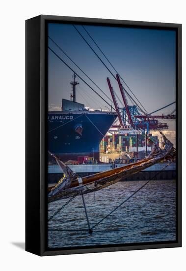 Germany, Hamburg, Elbe, Harbour, St. Pauli, Fish Market, Container Terminal, Great Place-Ingo Boelter-Framed Stretched Canvas