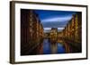 Germany, Hamburg, Speicherstadt (Warehouse District), Moated Castle, Night, Night Shot-Ingo Boelter-Framed Photographic Print