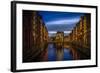 Germany, Hamburg, Speicherstadt (Warehouse District), Moated Castle, Night, Night Shot-Ingo Boelter-Framed Photographic Print