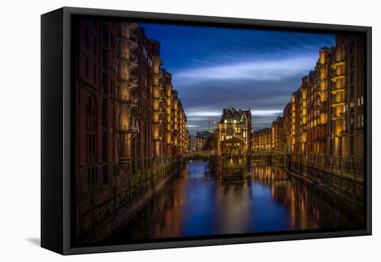 Germany, Hamburg, Speicherstadt (Warehouse District), Moated Castle, Night, Night Shot-Ingo Boelter-Framed Stretched Canvas