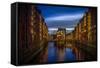 Germany, Hamburg, Speicherstadt (Warehouse District), Moated Castle, Night, Night Shot-Ingo Boelter-Framed Stretched Canvas