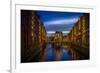 Germany, Hamburg, Speicherstadt (Warehouse District), Moated Castle, Night, Night Shot-Ingo Boelter-Framed Photographic Print