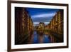 Germany, Hamburg, Speicherstadt (Warehouse District), Moated Castle, Night, Night Shot-Ingo Boelter-Framed Photographic Print