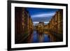 Germany, Hamburg, Speicherstadt (Warehouse District), Moated Castle, Night, Night Shot-Ingo Boelter-Framed Photographic Print