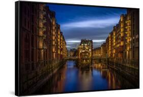 Germany, Hamburg, Speicherstadt (Warehouse District), Moated Castle, Night, Night Shot-Ingo Boelter-Framed Stretched Canvas