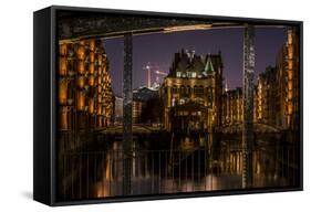 Germany, Hamburg, Speicherstadt (Warehouse District), Moated Castle, Night, Night Shot-Ingo Boelter-Framed Stretched Canvas