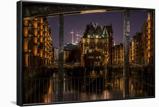 Germany, Hamburg, Speicherstadt (Warehouse District), Moated Castle, Night, Night Shot-Ingo Boelter-Framed Photographic Print