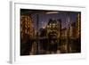 Germany, Hamburg, Speicherstadt (Warehouse District), Moated Castle, Night, Night Shot-Ingo Boelter-Framed Photographic Print