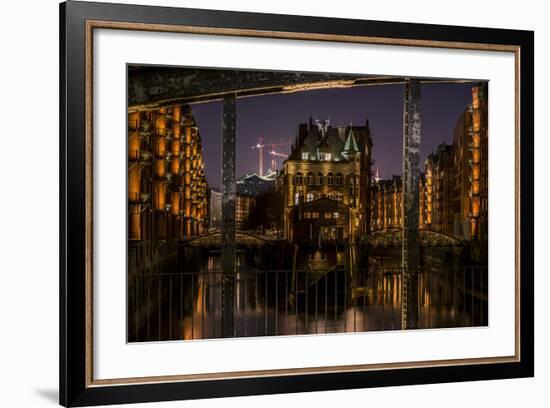 Germany, Hamburg, Speicherstadt (Warehouse District), Moated Castle, Night, Night Shot-Ingo Boelter-Framed Photographic Print