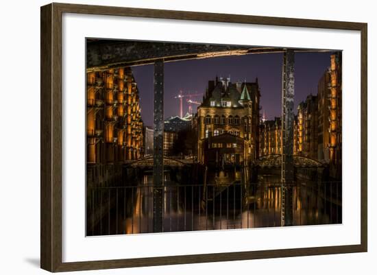 Germany, Hamburg, Speicherstadt (Warehouse District), Moated Castle, Night, Night Shot-Ingo Boelter-Framed Photographic Print