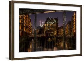 Germany, Hamburg, Speicherstadt (Warehouse District), Moated Castle, Night, Night Shot-Ingo Boelter-Framed Photographic Print