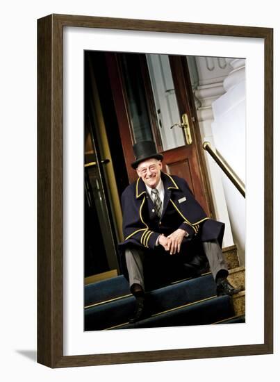 Germany, Hamburg, St. Georg, Atlantic Hotel at the Inner Alster, Doorman-Ingo Boelter-Framed Photographic Print