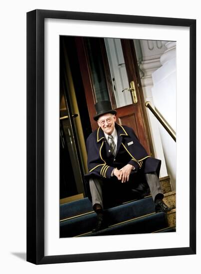 Germany, Hamburg, St. Georg, Atlantic Hotel at the Inner Alster, Doorman-Ingo Boelter-Framed Photographic Print