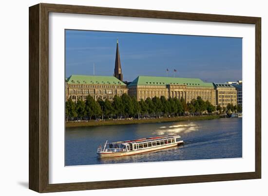 Germany, Hamburg, the Inner Alster with Excursion Boat and Hapag-Lloyd Shipping Company-Chris Seba-Framed Photographic Print