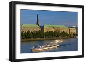 Germany, Hamburg, the Inner Alster with Excursion Boat and Hapag-Lloyd Shipping Company-Chris Seba-Framed Photographic Print