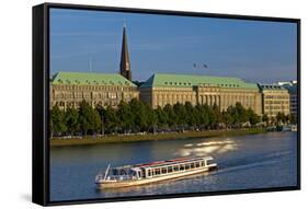 Germany, Hamburg, the Inner Alster with Excursion Boat and Hapag-Lloyd Shipping Company-Chris Seba-Framed Stretched Canvas