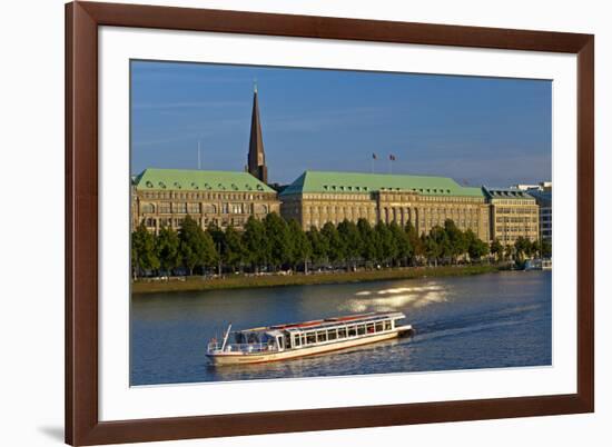 Germany, Hamburg, the Inner Alster with Excursion Boat and Hapag-Lloyd Shipping Company-Chris Seba-Framed Photographic Print