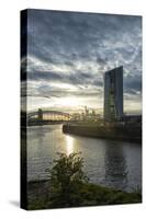 Germany, Hesse, Frankfurt Am Main, European Central Bank with Skyline and East Harbour at Sundown-Bernd Wittelsbach-Stretched Canvas