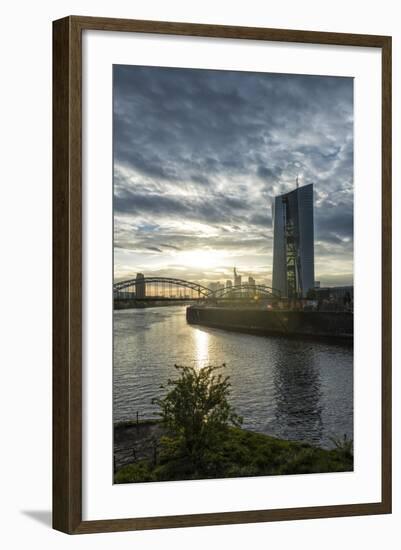 Germany, Hesse, Frankfurt Am Main, European Central Bank with Skyline and East Harbour at Sundown-Bernd Wittelsbach-Framed Photographic Print