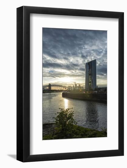 Germany, Hesse, Frankfurt Am Main, European Central Bank with Skyline and East Harbour at Sundown-Bernd Wittelsbach-Framed Photographic Print