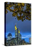 Germany, Hesse, Frankfurt Am Main, Financial District, Skyline with Iron Footbridge at Dusk-Bernd Wittelsbach-Stretched Canvas