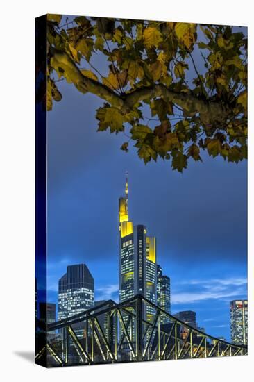 Germany, Hesse, Frankfurt Am Main, Financial District, Skyline with Iron Footbridge at Dusk-Bernd Wittelsbach-Stretched Canvas