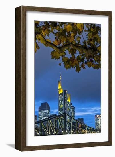 Germany, Hesse, Frankfurt Am Main, Financial District, Skyline with Iron Footbridge at Dusk-Bernd Wittelsbach-Framed Photographic Print