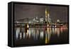 Germany, Hesse, Frankfurt Am Main, Financial District, Skyline with Iron Footbridge at Dusk-Bernd Wittelsbach-Framed Stretched Canvas