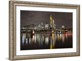 Germany, Hesse, Frankfurt Am Main, Financial District, Skyline with Iron Footbridge at Dusk-Bernd Wittelsbach-Framed Photographic Print