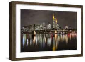 Germany, Hesse, Frankfurt Am Main, Financial District, Skyline with Iron Footbridge at Dusk-Bernd Wittelsbach-Framed Photographic Print