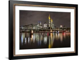 Germany, Hesse, Frankfurt Am Main, Financial District, Skyline with Iron Footbridge at Dusk-Bernd Wittelsbach-Framed Photographic Print