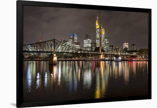 Germany, Hesse, Frankfurt Am Main, Financial District, Skyline with Iron Footbridge at Dusk-Bernd Wittelsbach-Framed Photographic Print