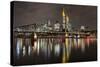 Germany, Hesse, Frankfurt Am Main, Financial District, Skyline with Iron Footbridge at Dusk-Bernd Wittelsbach-Stretched Canvas