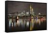 Germany, Hesse, Frankfurt Am Main, Financial District, Skyline with Iron Footbridge at Dusk-Bernd Wittelsbach-Framed Stretched Canvas