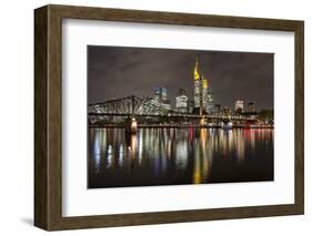 Germany, Hesse, Frankfurt Am Main, Financial District, Skyline with Iron Footbridge at Dusk-Bernd Wittelsbach-Framed Photographic Print