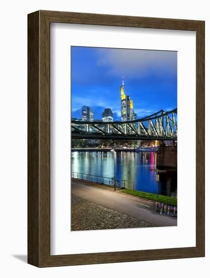 Germany, Hesse, Frankfurt Am Main, Financial District, Skyline with Iron Footbridge at Dusk-Bernd Wittelsbach-Framed Photographic Print