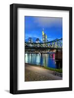 Germany, Hesse, Frankfurt Am Main, Financial District, Skyline with Iron Footbridge at Dusk-Bernd Wittelsbach-Framed Photographic Print